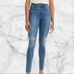 Levis 721 High Rise Skinny Jeans Womens 5 Pocket Stretch Denim W Distressed Knee